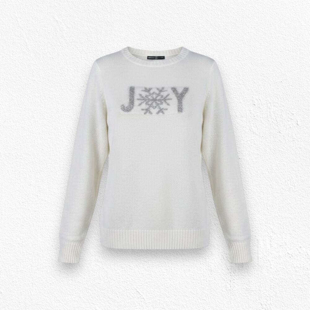 Signature Collection Ivory Silver Metallic Joy Crewneck Snowflake Sweater Large